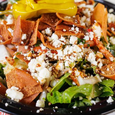 Close up of Fattoush salad.