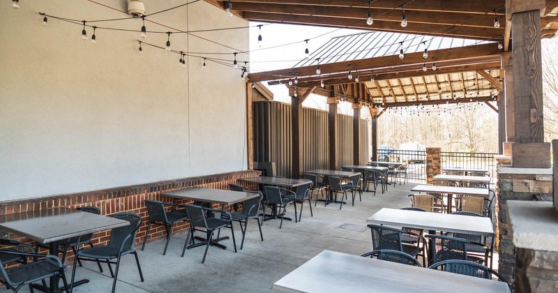 Exterior, patio, tables and benches