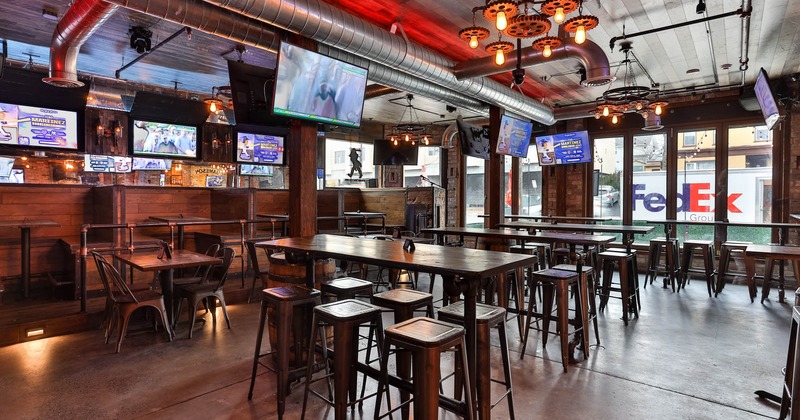 Interior, seating area with big TV's