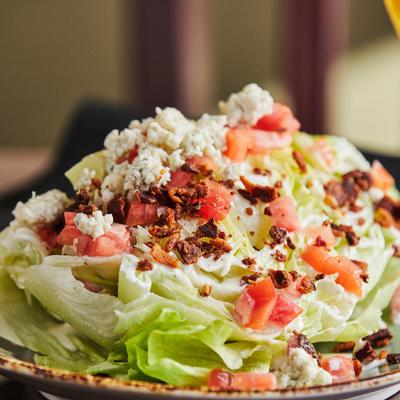 Close up of an iceberg wedge salad
