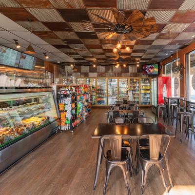 Diner area, tables and chairs.
