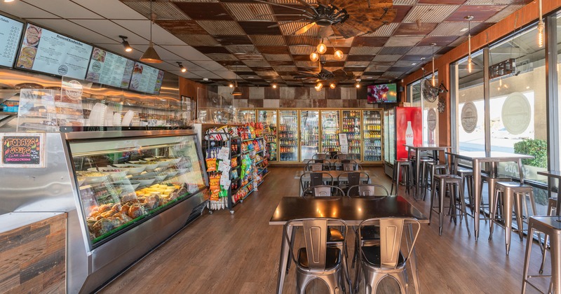 Diner area, tables and chairs