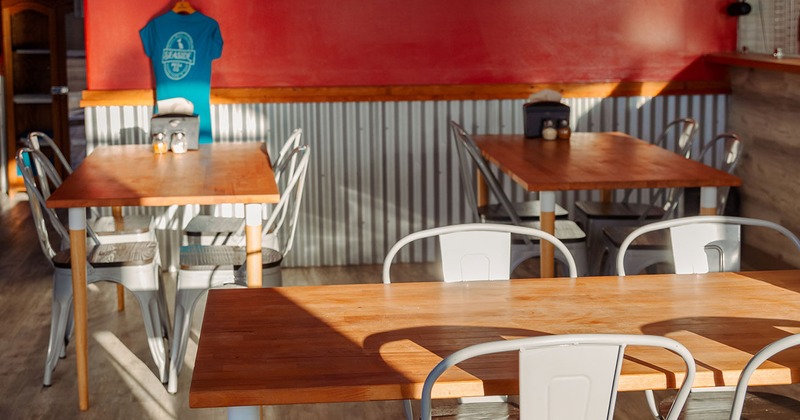 Dining tables and chairs in the seating area