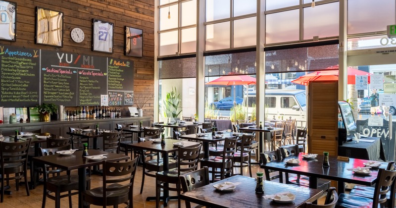 Interior, seating area with tables and chairs