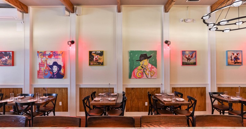 View of a dining space with set tables