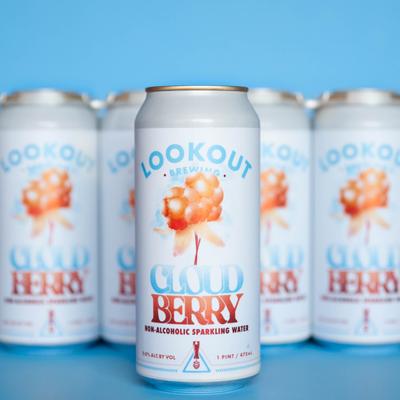 White cans of non-alcoholic sparkling water against a light blue background.