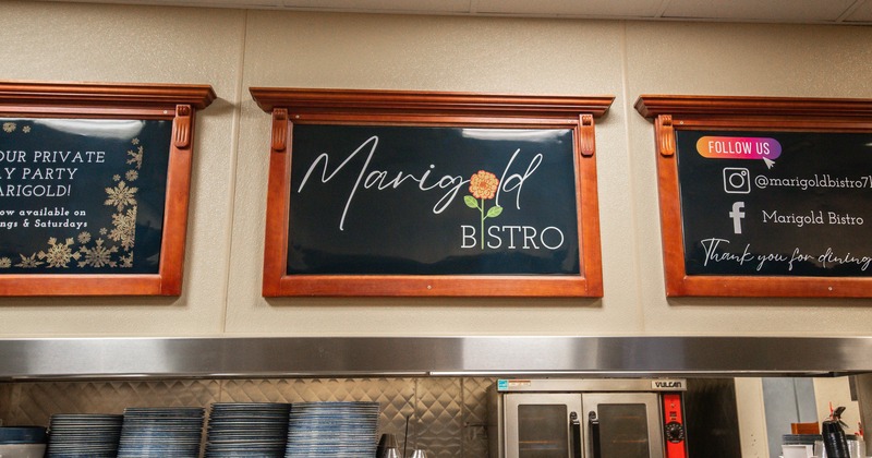 Food counter, credo screens above