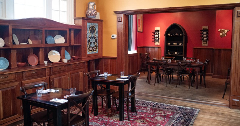 Dining area, tables ready for guests