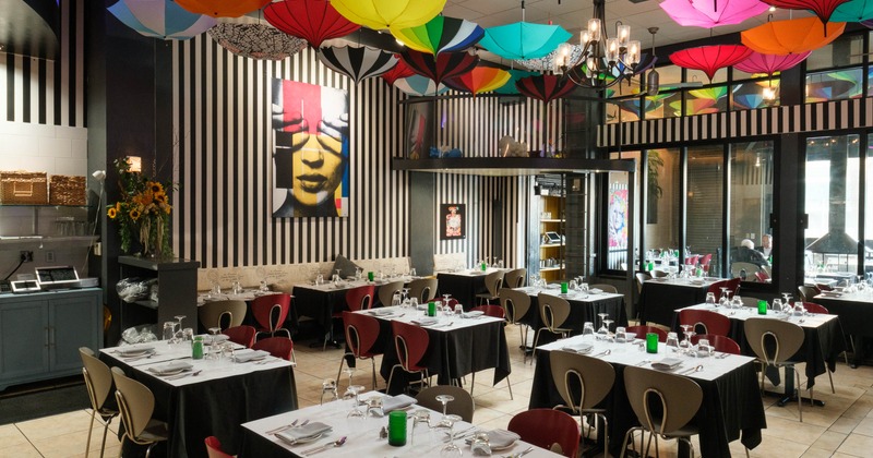 Interior, dining area with tables and chairs
