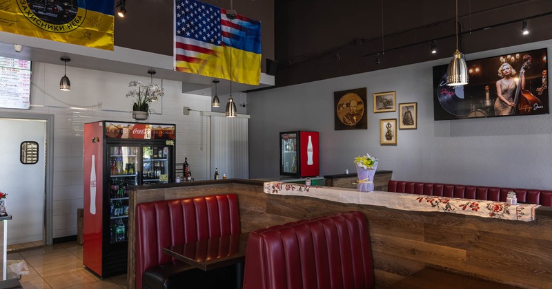 Interior, tables and seating booths