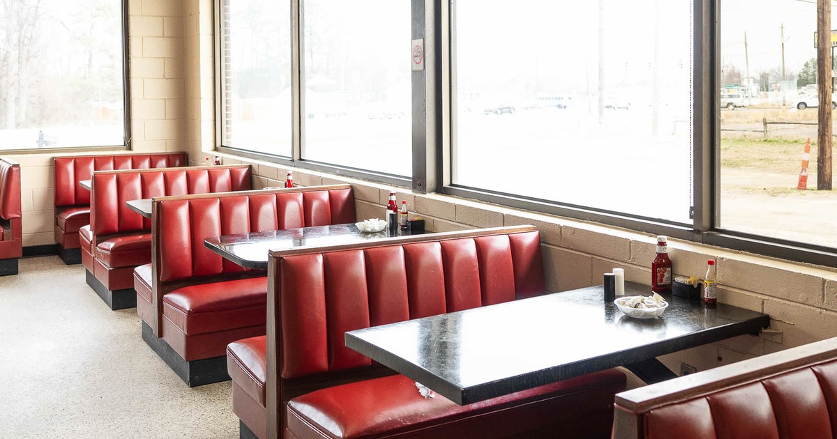 Interior, booths all lined up by the window