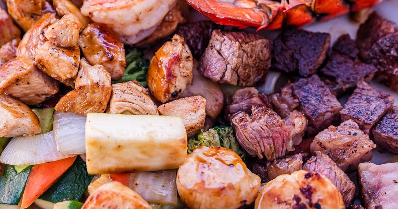 Assorted seafood and meats, close-up