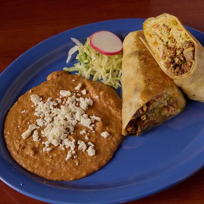 Various food in blue plate