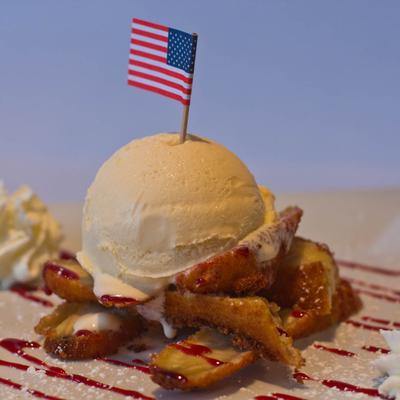 Fried Apple Pie dessert with ice cream.