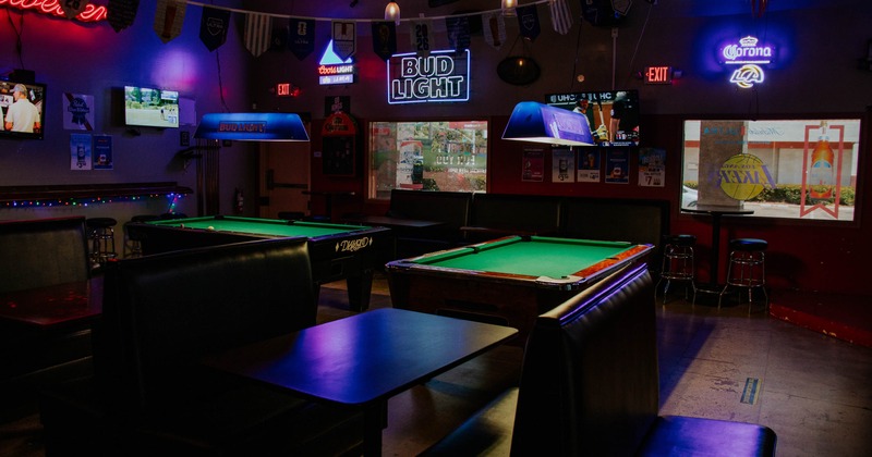 Interior, pool tables on the inside