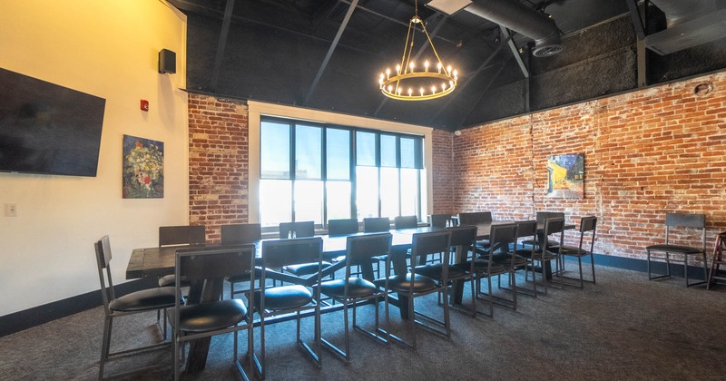 Interior, a long table with chairs near the window