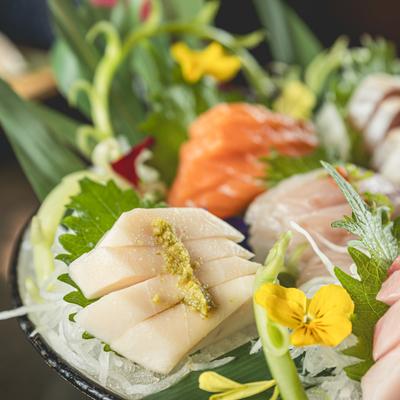 Sashimi combo plate, closeup.