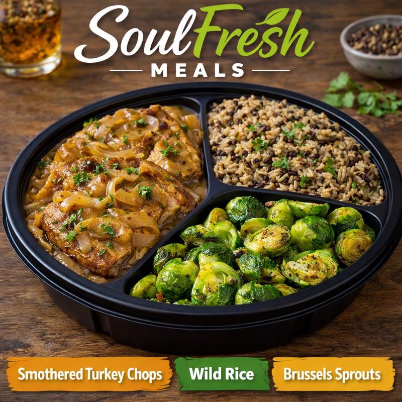 menu item 33 of 43, Smoked Turkey Chops | Wild Rice | Brussels Sprouts