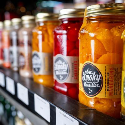 Various flavors of Ole Smoky Moonshine products.