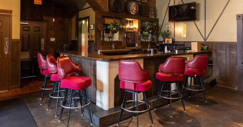 Interior, bar area, bar and bar stools