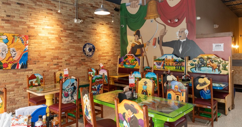 Interior, seating area with tables and chairs