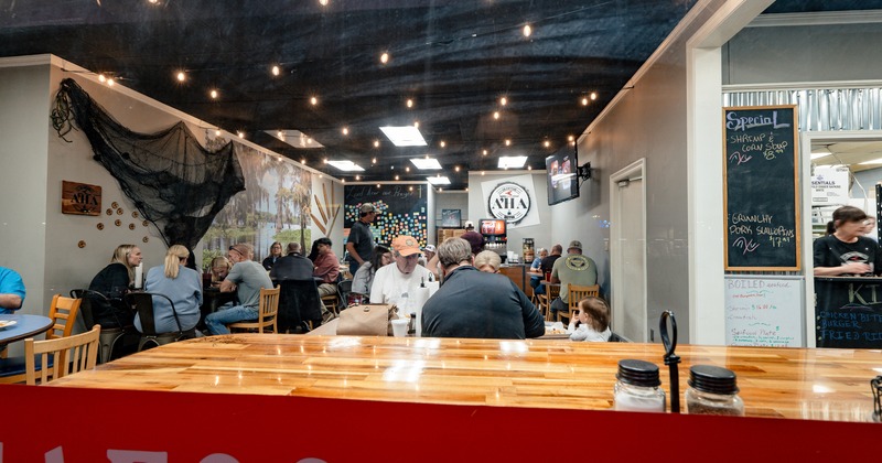 Diner area, look over food counter
