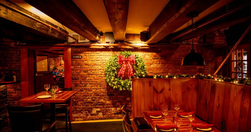 Interior, seating area decorated with Christmas decor