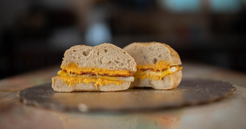 Bacon, Egg and Cheese on Asiago Bagel