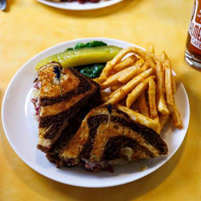 Corned beef sandwich and fries.