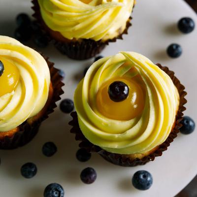 Lemon Drop cupcakes with fresh blueberries.