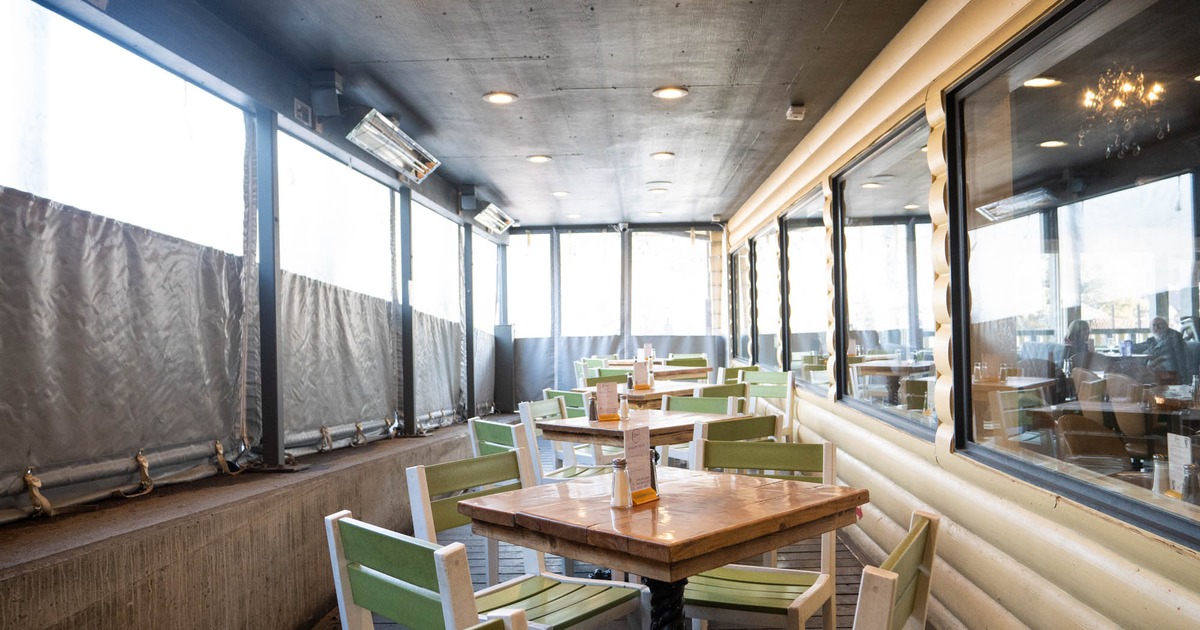 Closed terrace, chairs and tables