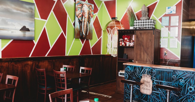 Interior, tables and seating, wall decorations