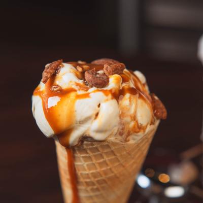 Caramel Butter Pecan Cone, close-up.
