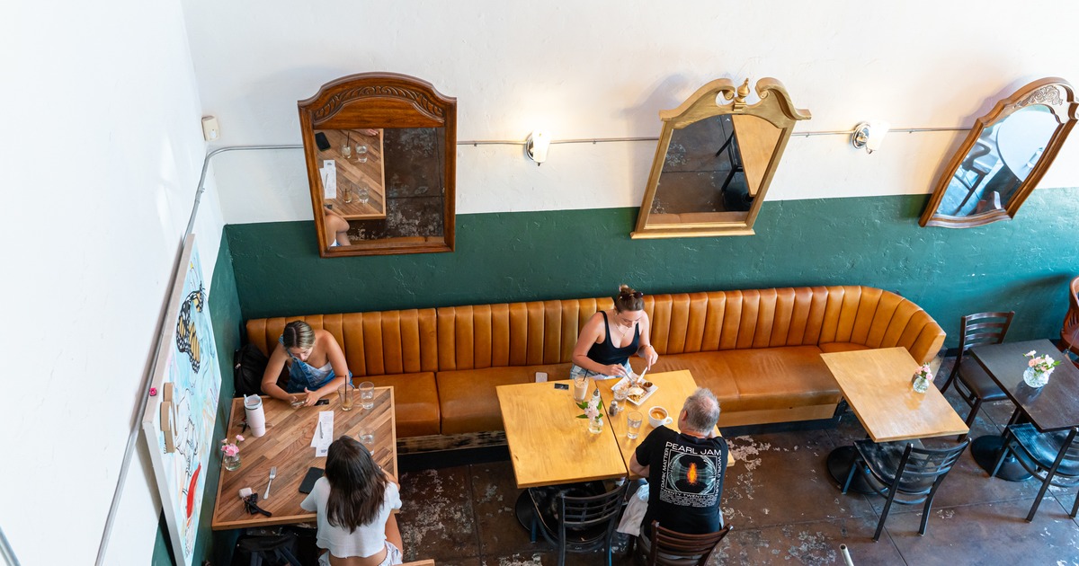 Top view to diner area, tables and chairs