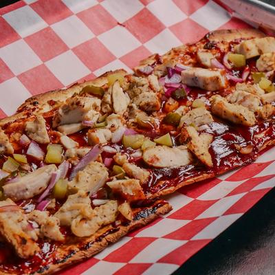 BBQ chicken flatbread.