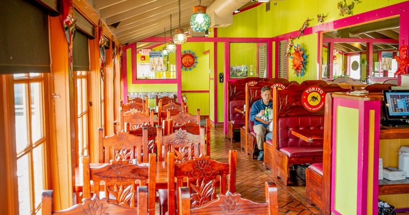 Interior, tables and chairs all lined up