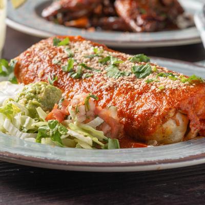 Burrito served on a plate, closeup