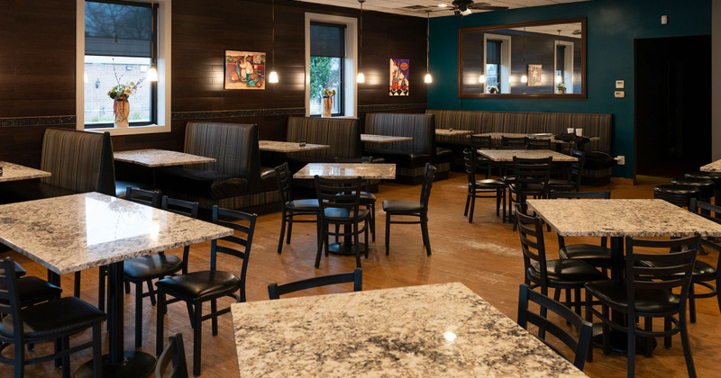 Marble tables in dining area