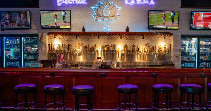 Bar area, TVs above the bar