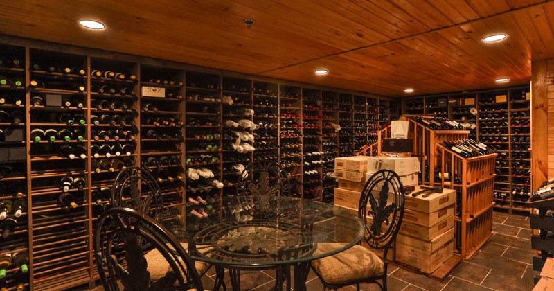 Interior, table and chairs in wine cellar