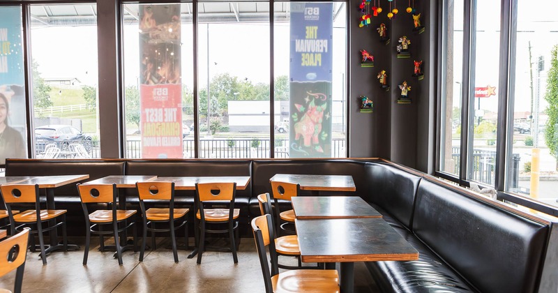 Interior, bench seating area by the windows