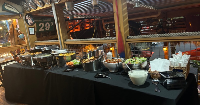 Buffet table with food