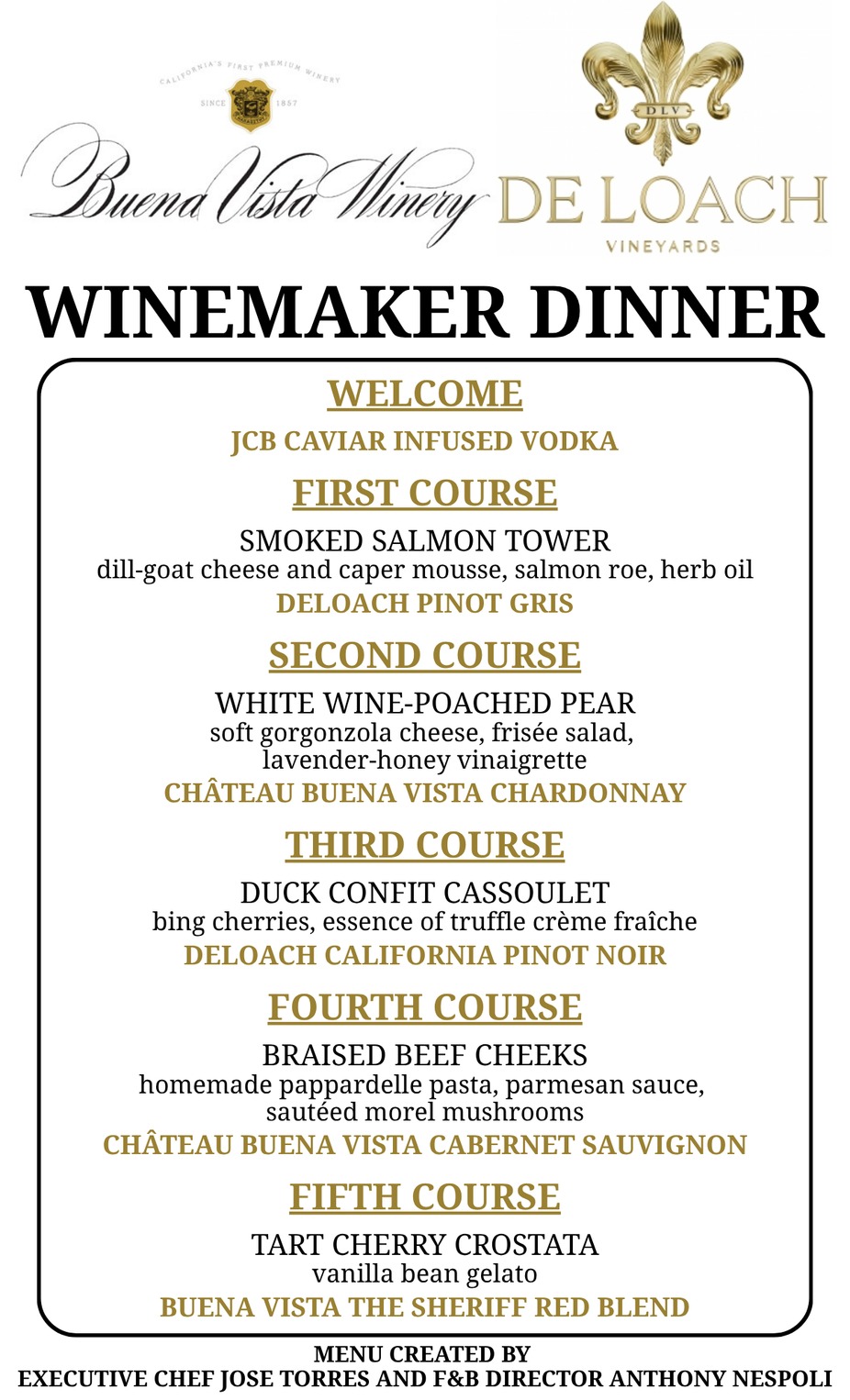 Buena Vista and DeLoach Vineyards Winemaker Dinner event photo