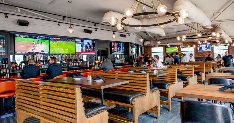 Interior, wooden seating booths