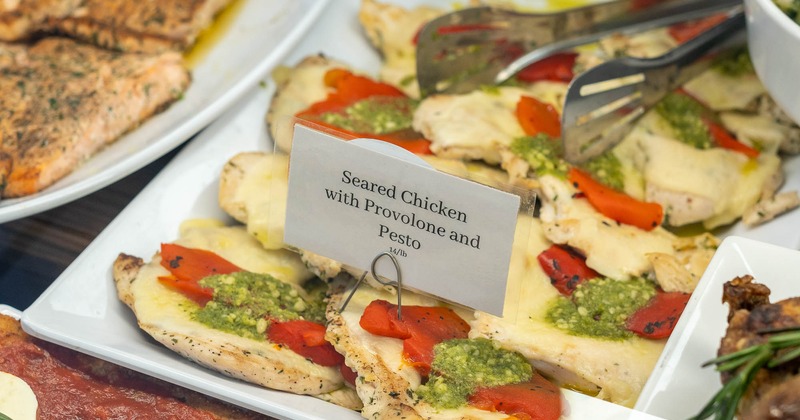 Seared chicken with provolone and pesto