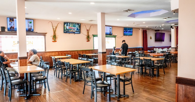 Interior, diner area, tables and chairs