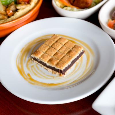 Tiramisu plate with assorted dishes.