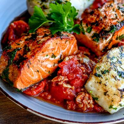 Grilled Salmon And Baked Cod.