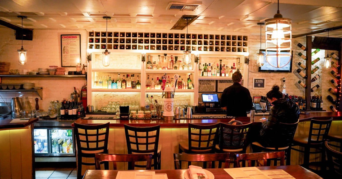Interior, bar area, bar and bar stools
