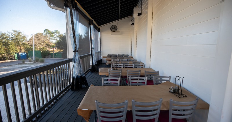 Exterior, terrace, tables and chairs
